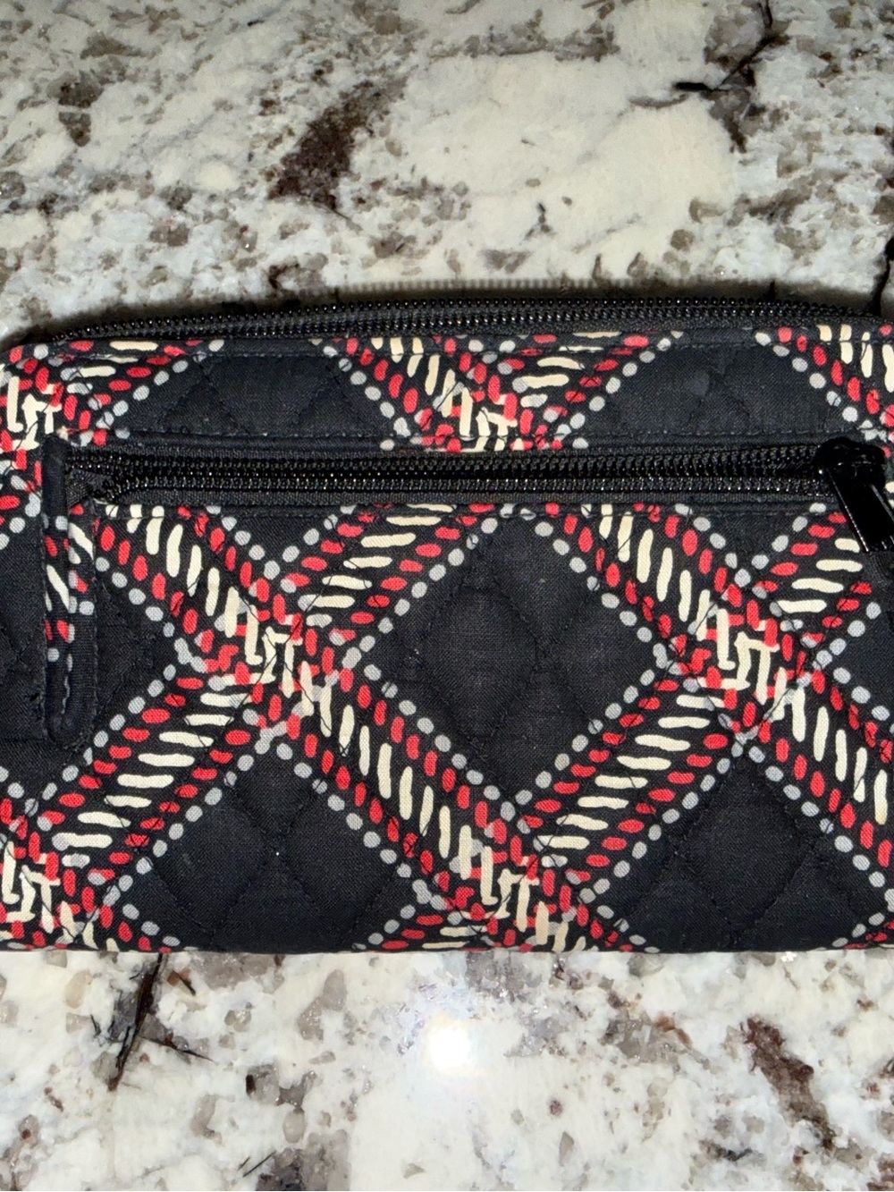 Vera Bradley Black Quilted Wallet with Red and Cream Plaid Accents